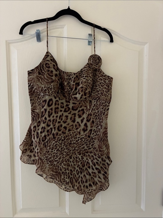 Jackie Jon Tops - Jackie Jon Leopard-Print Asymmetric Cami Top in Brown, Green & Black